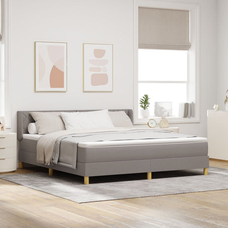 Box Spring Bed With Mattress Taupe 180X200 Cm Fabric,  Headboard Diamond Blocks Design Taupe 180 Cm Fabric