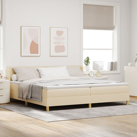 Box Spring Bed With Mattress Cream 200X200 Cm Fabric,  Headboard Diamond Blocks Design Cream 200 Cm Fabric