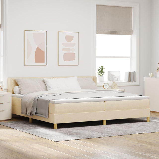 Box Spring Bed With Mattress Cream 200X200 Cm Fabric,  Headboard Diamond Blocks Design Cream 200 Cm Fabric