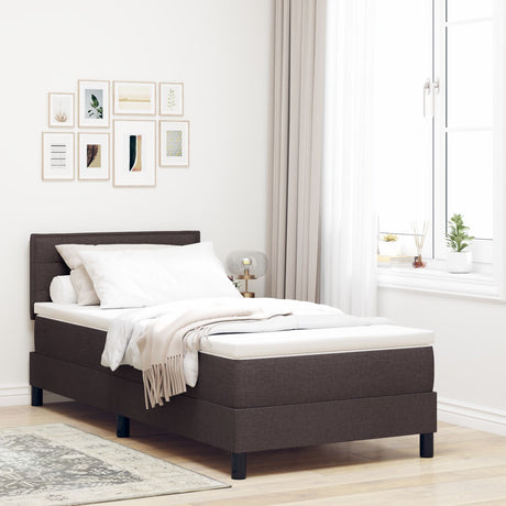 Box Spring Bed With Mattress & Led Dark Brown 80X200 Cm Fabric