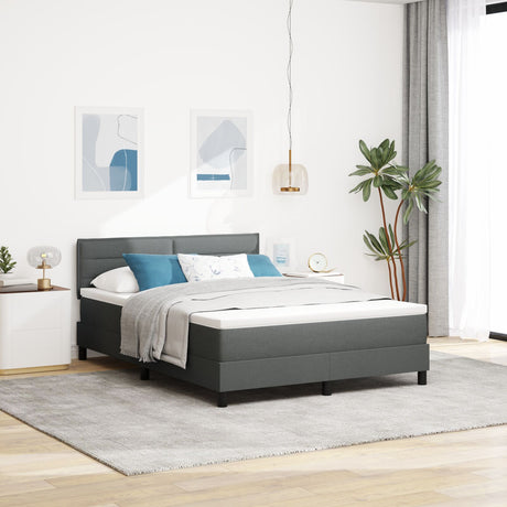 Box Spring Bed With Mattress & Led Dark Grey 140X190 Cm Fabric