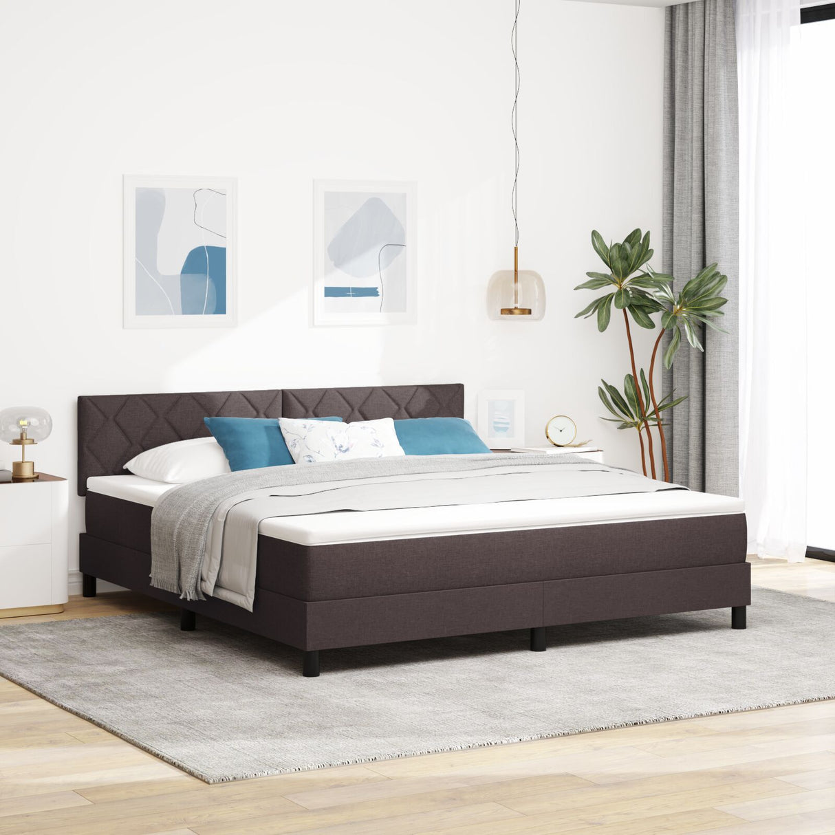 Box Spring Bed With Mattress & Led Dark Brown 180X200 Cm Fabric