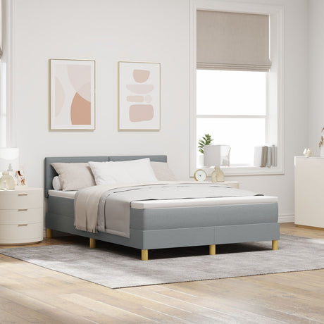 Box Spring Bed With Mattress & Led Light Grey 140X200 Cm Fabric