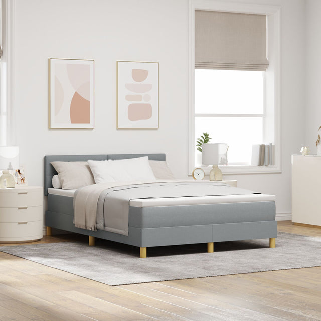 Box Spring Bed With Mattress & Led Light Grey 140X200 Cm Fabric