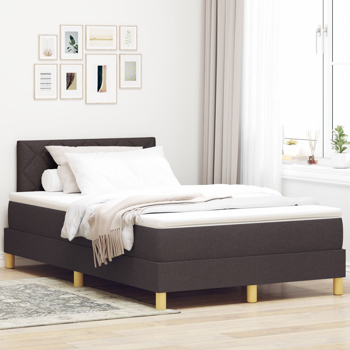 Box Spring Bed With Mattress & Led Dark Brown 120X200 Cm Fabric