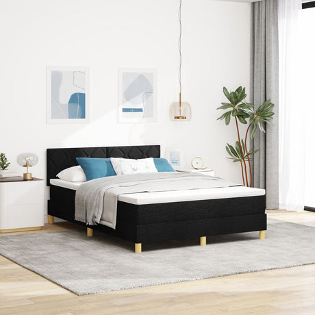 Box Spring Bed With Mattress & Led Black 140X200 Cm Fabric