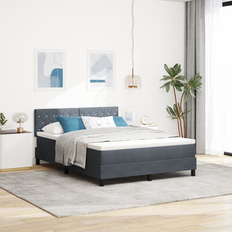 Box Spring Bed With Mattress & Led Dark Grey 140X190 Cm Velvet
