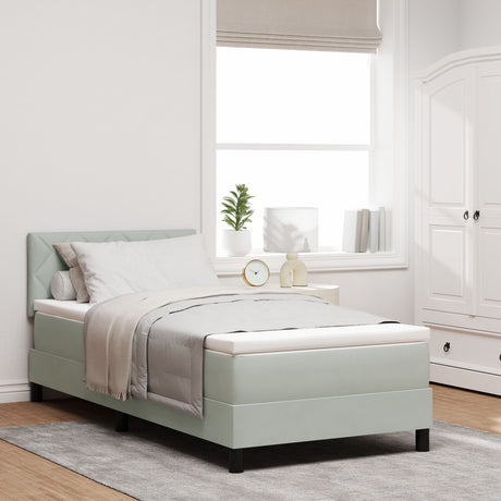 Box Spring Bed With Mattress & Led Light Grey 100X200 Cm Velvet