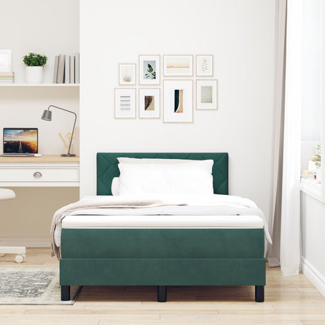 Box Spring Bed With Mattress & Led Dark Green 120X200 Cm Velvet