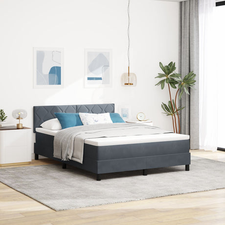 Box Spring Bed With Mattress & Led Dark Grey 140X190 Cm Velvet