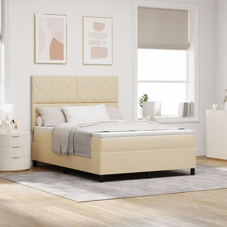 Box Spring Bed With Mattress & Led Cream 140X200 Cm Fabric