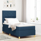 Box Spring Bed With Mattress & Led Blue 90X200 Cm Fabric
