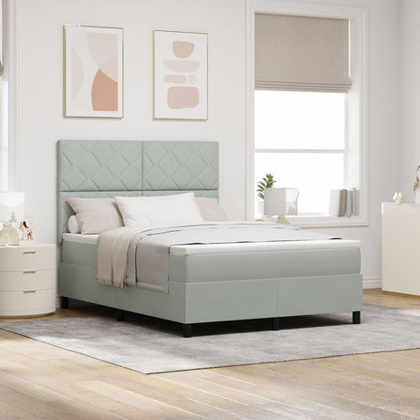 Box Spring Bed With Mattress & Led Light Grey 140X190 Cm Velvet