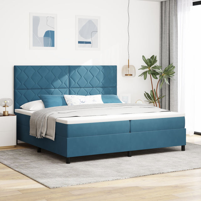 Box Spring Bed With Mattress & Led Dark Blue 200X200 Cm Velvet
