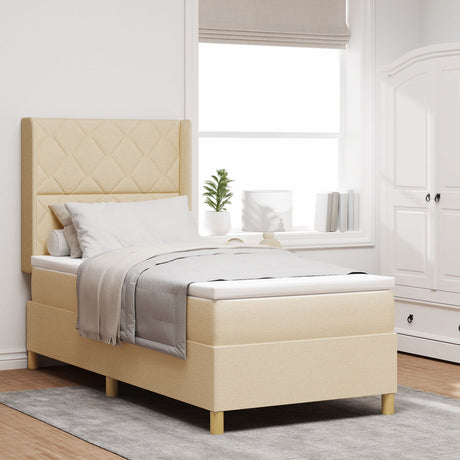 Box Spring Bed With Mattress & Led Cream 90X200 Cm Fabric
