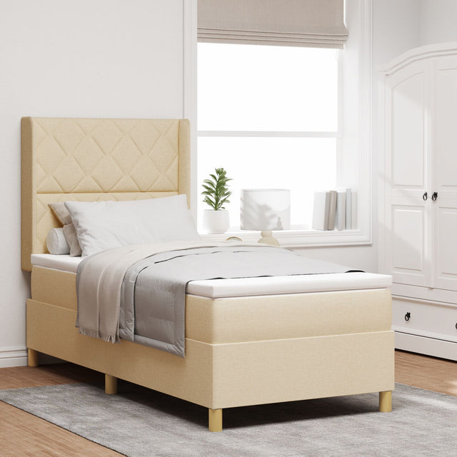 Box Spring Bed With Mattress & Led Cream 100X200 Cm Fabric