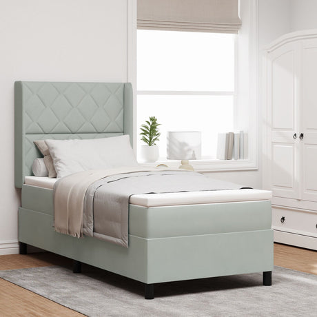 Box Spring Bed With Mattress & Led Light Grey 100X200 Cm Velvet
