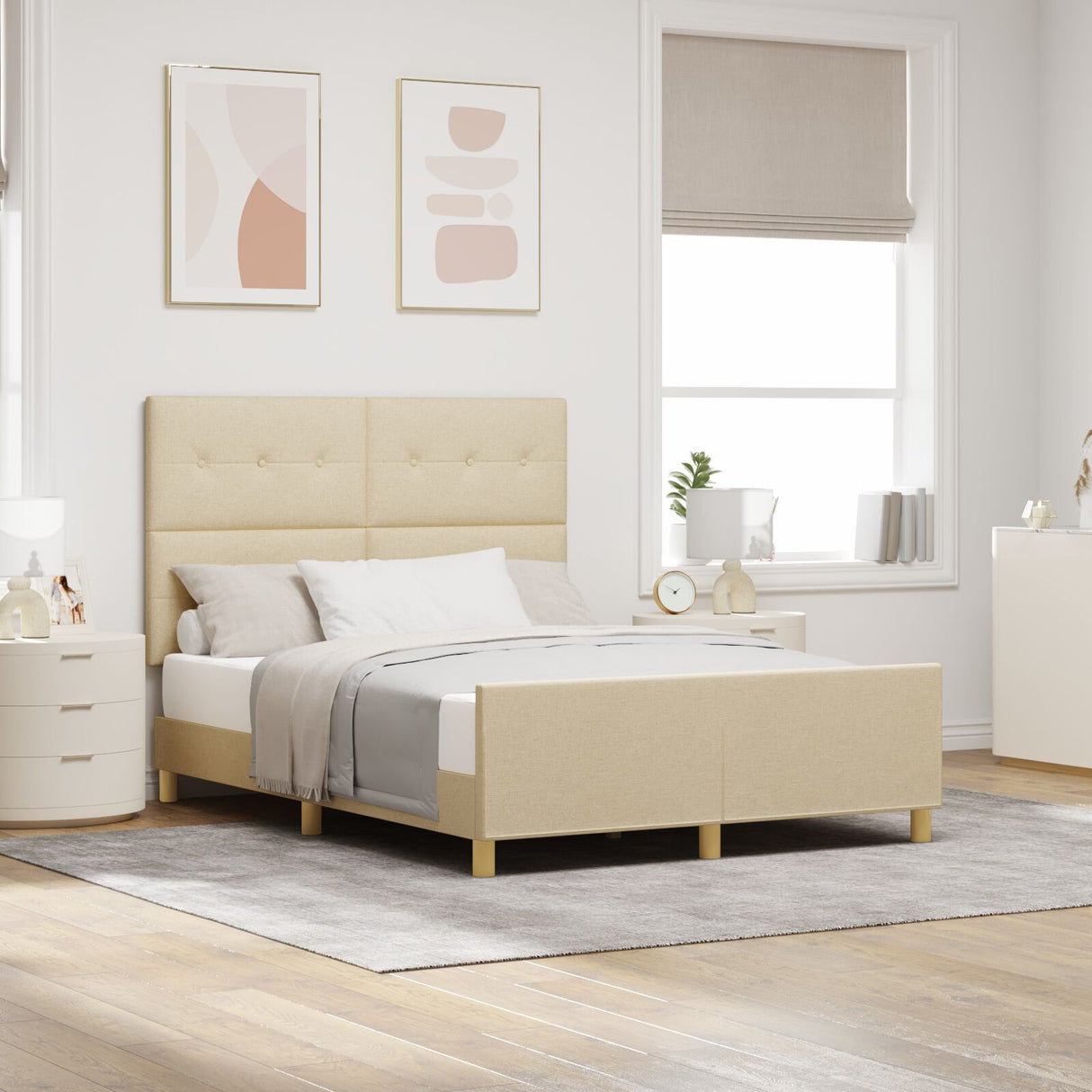 Bed Frame Cream 140X190 Cm Fabric