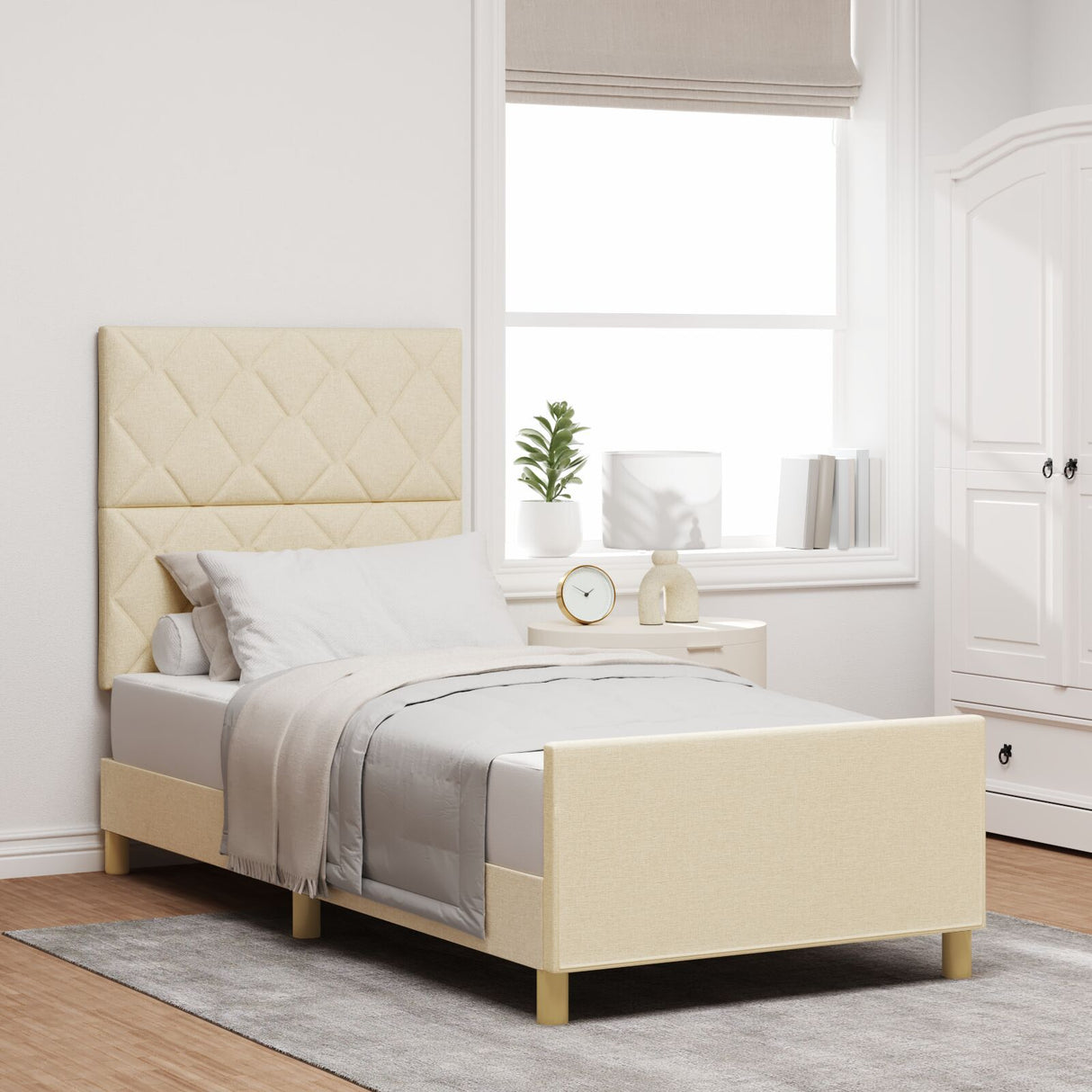 Cream Fabric Bed Frame 90X200 Cm