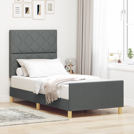 Bed Frame Dark Grey Wood, Fabric 100 X 200 Cm Stylish Design