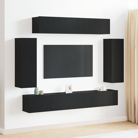 6 Piece Tv Cabinet Set - Engineered Wood In Old Wood Finish,  Tv Stand 80X30X30 Cm - Made From Engineered Wood,  Wall-Mounted Tv Cabinets - 2 Pcs In , 30.5X30X, Made From Engineered Wood,  Wall-Mounted Tv Cabinet 100X30X30 Cm - Made From Engineered Wood