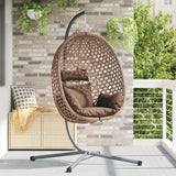Hanging Egg Chair Basket With Stand Coffee Poly Rattan