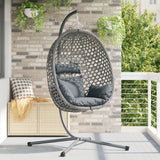 Hanging Egg Chair Basket With Stand Coffee Poly Rattan