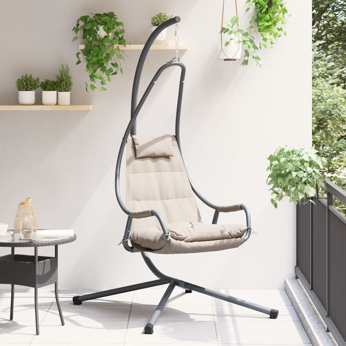 Hanging Chair With Stand And Cushion Steel