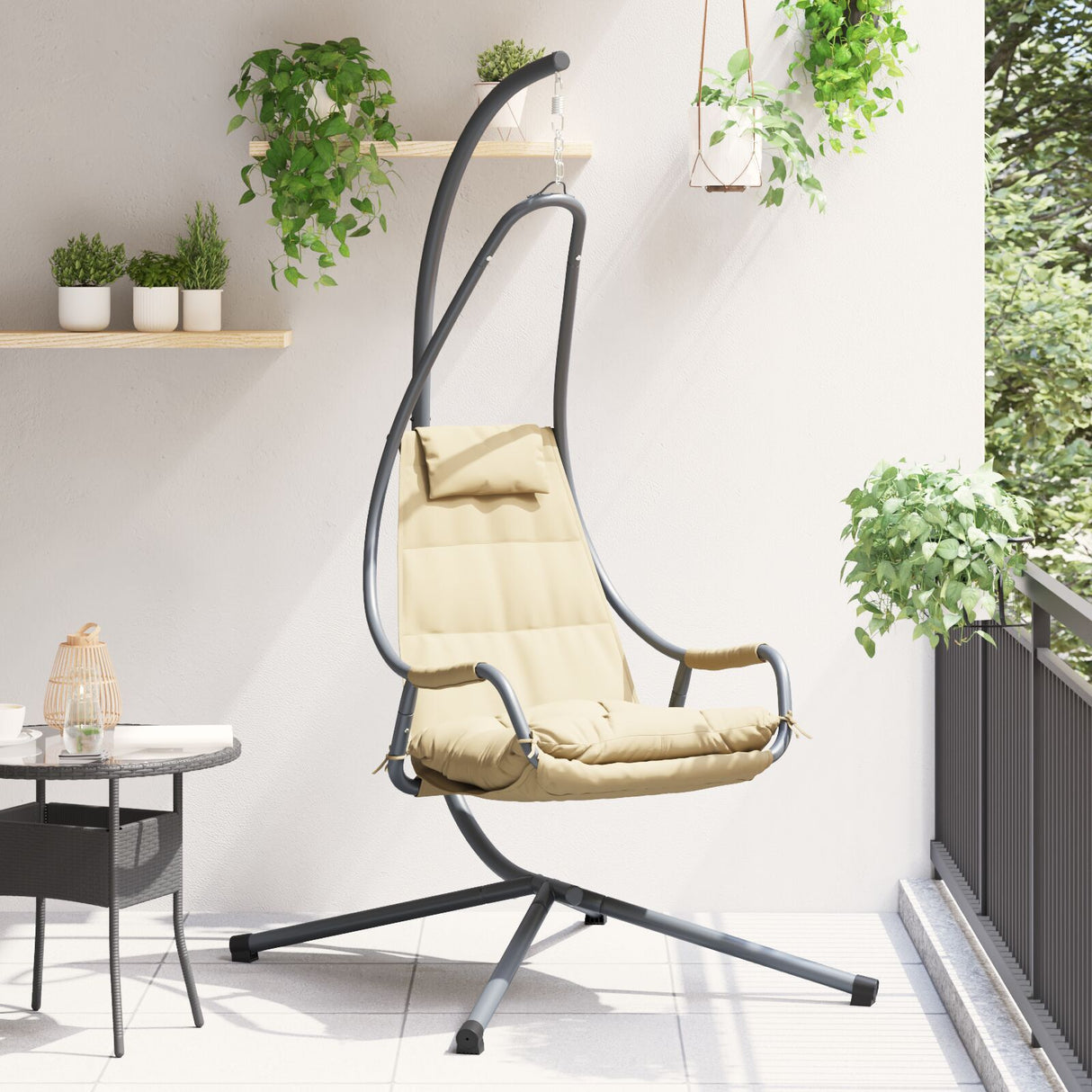 Hanging Chair With Stand And Cushion Steel