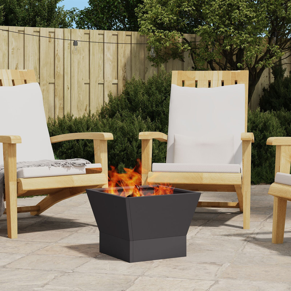 Fire Pit Square Black Steel