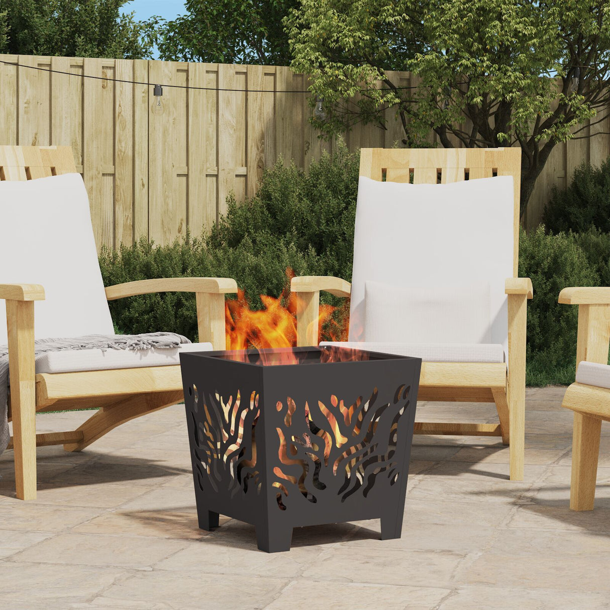 Fire Pit Square Black Steel