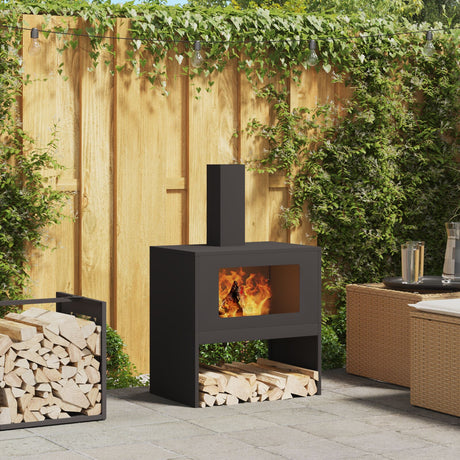 Fire Pit With Chimney Black Steel