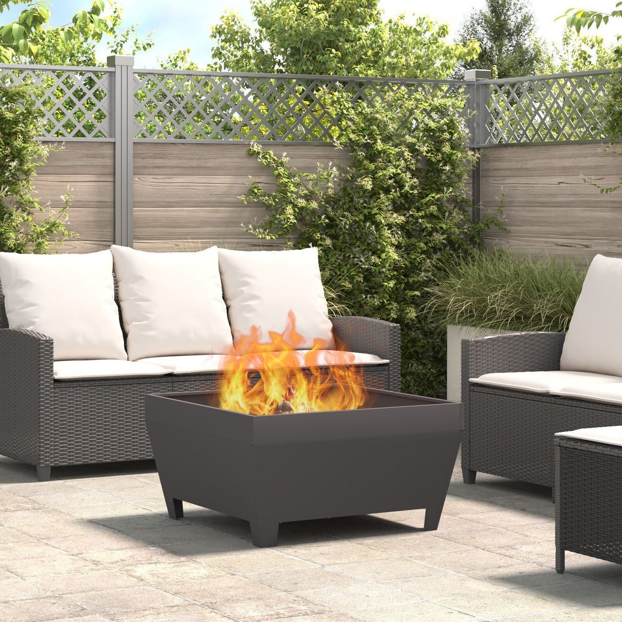 Square Fire Pit - Black, 50X50X30 Cm, Steel