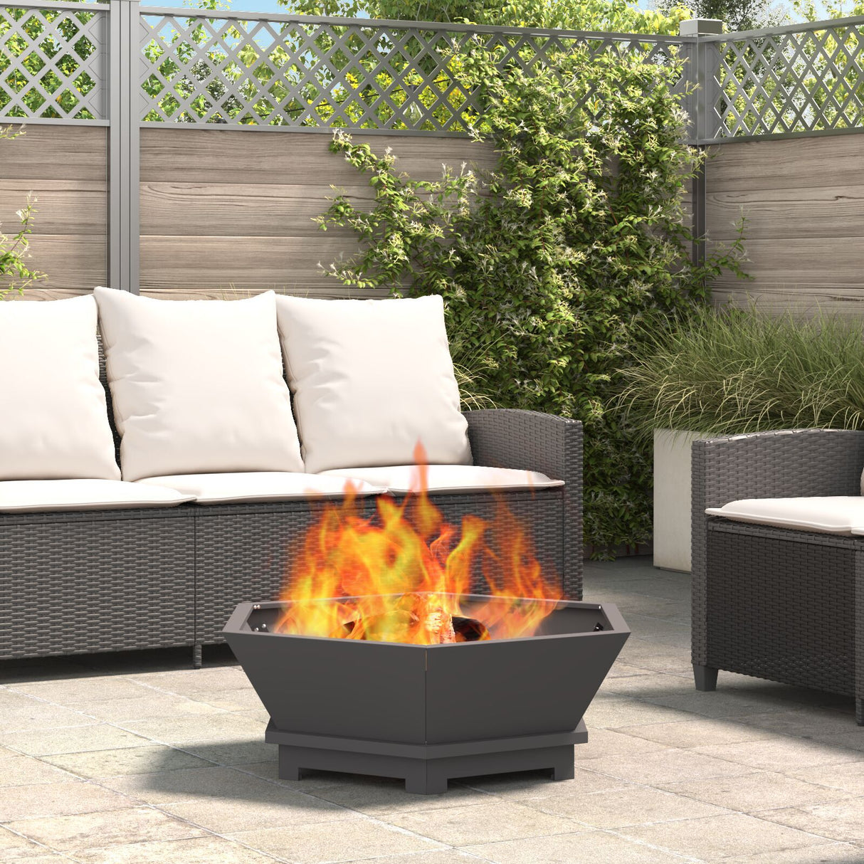 Fire Pit Hexagonal Black Steel