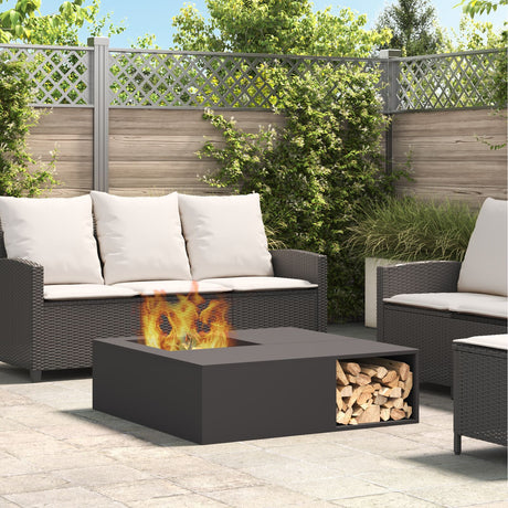 Fire Pit With Log Storage Black 100X100X30 Cm Steel