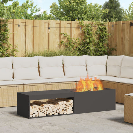 Fire Pit With Log Storage Black 160X45X35 Cm Steel