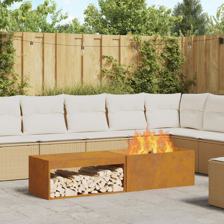 Fire Pit With Log Storage Black 160X45X35 Cm Steel