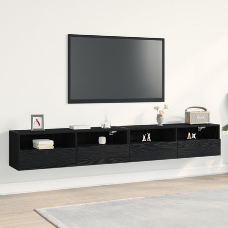 Tv Wall Cabinets 2 Pcs Black Oak 100X30X30 Cm Engineered Wood