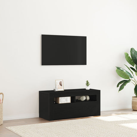Tv Cabinet With Led Black Oak 90X35X40 Cm Engineered Wood