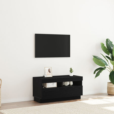 Tv Stand With Led Lights - Black Oak, 100X35X40 Cm, Made Of Engineered Wood