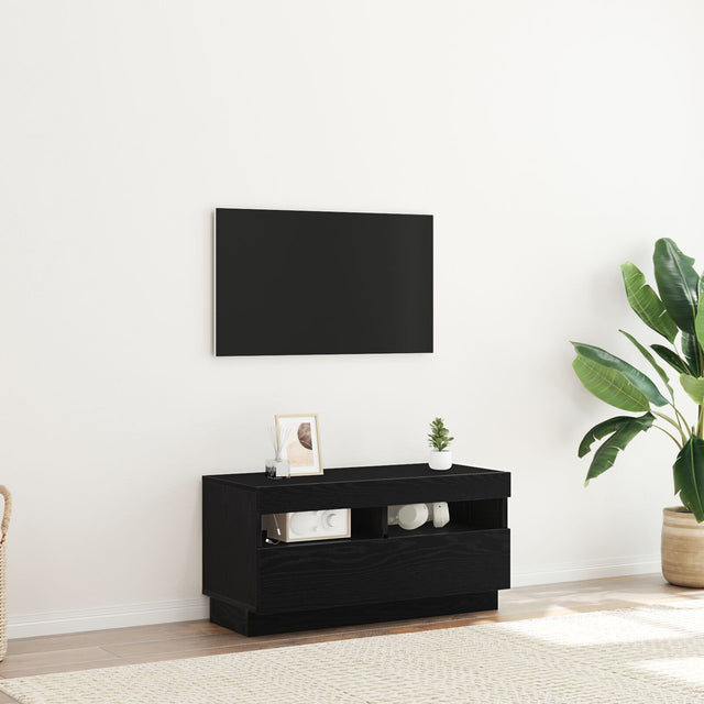Tv Cabinet With Led Lights - Black Oak, 80X35X40 Cm, Made Of Engineered Wood
