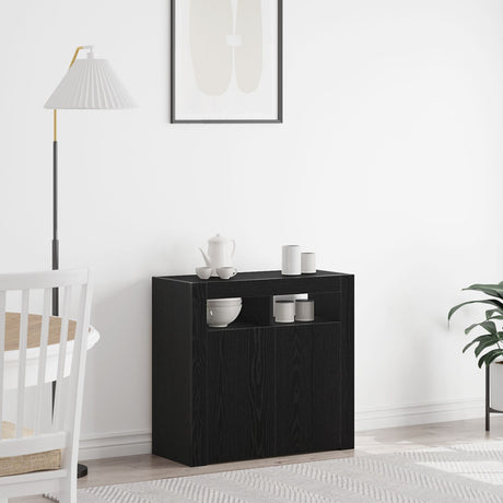 Sideboard With Led Lights - Black Oak - 80X35X75 Cm - Engineered Wood