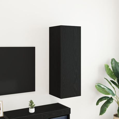 Wall-Mounted Tv Cabinet In Black Oak - 30.5X30X90 Cm, Made Of Engineered Wood