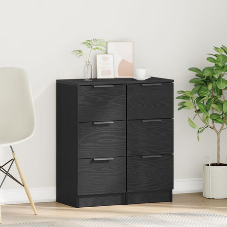 Sideboards 2 Pcs Black Oak 30X30X70 Cm Engineered Wood