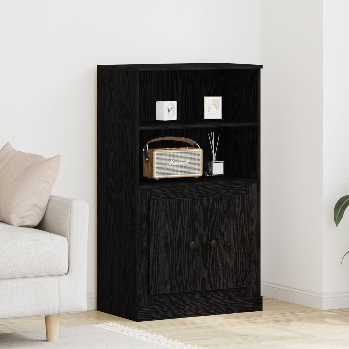 Highboard Black Oak 60X35.5X103.5 Cm Engineered Wood