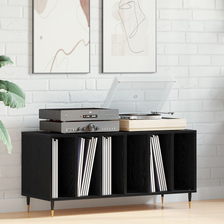 Record Cabinet Black Oak 100X38X48 Cm Engineered Wood