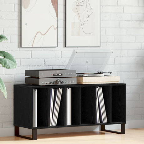 Record Cabinet Black Oak 100X38X48 Cm Engineered Wood