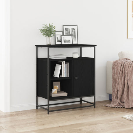 Sideboard Black Oak 69X35X80 Cm Engineered Wood And Steel