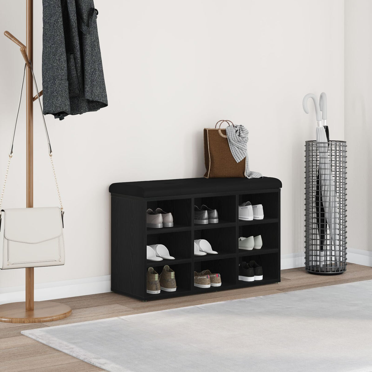 Storage Bench Black Oak 80X30X48 Cm Engineered Wood
