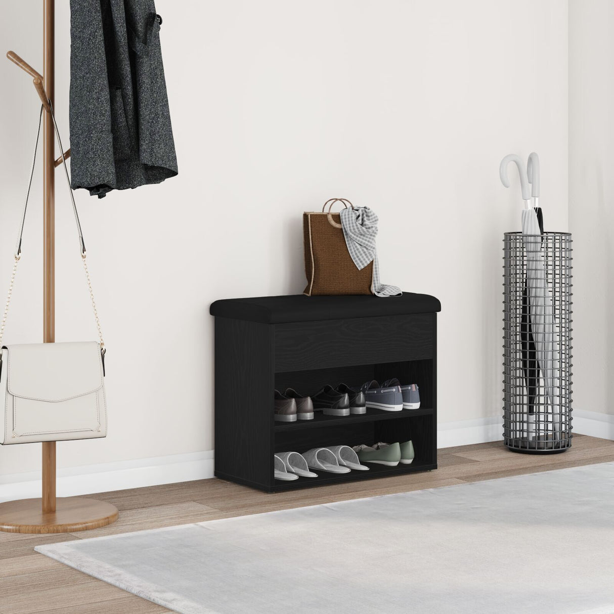 Storage Bench Black Oak 60X30X48 Cm Engineered Wood